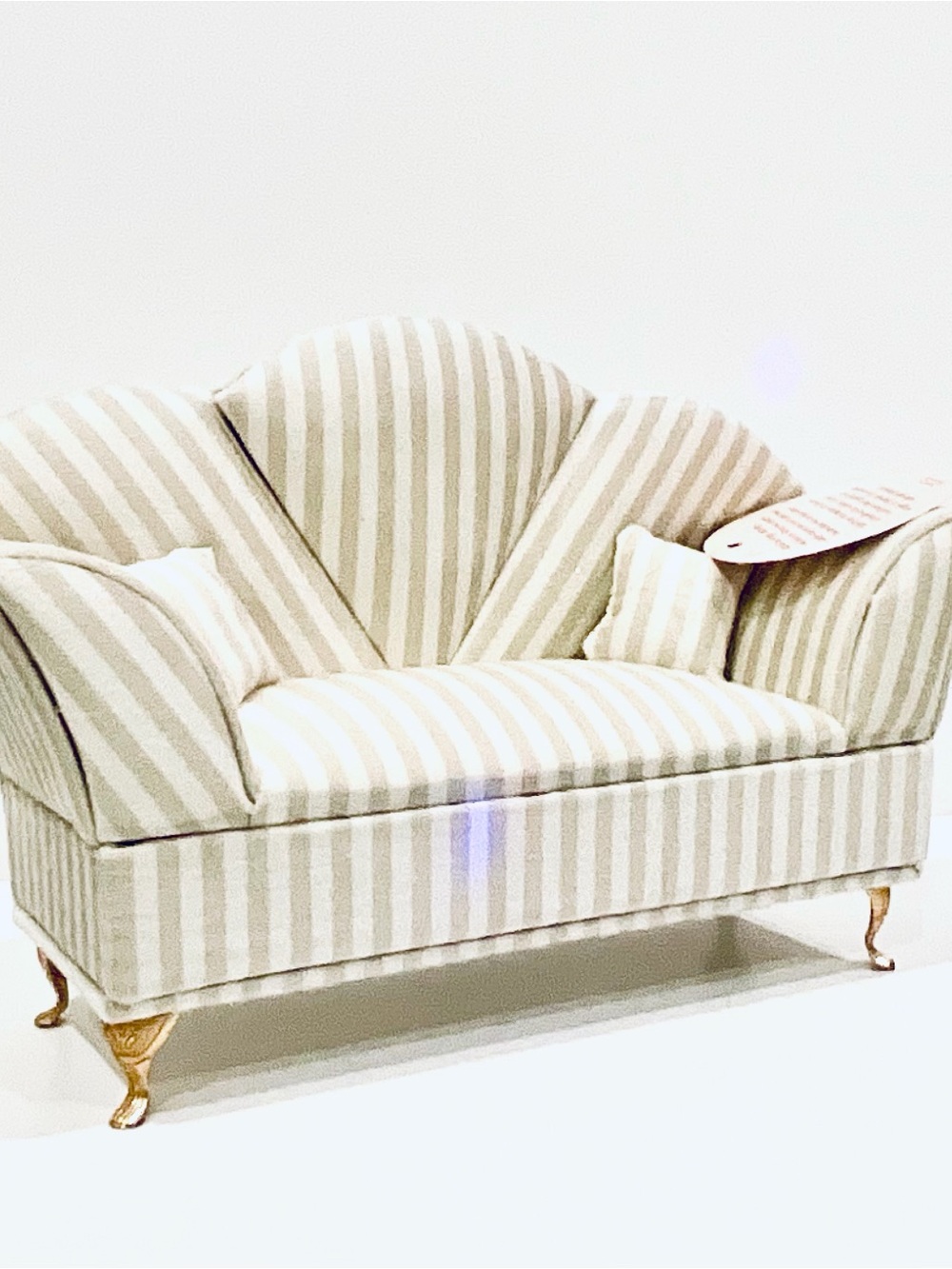 Miniature Striped Cream and White Loveseat Sofa Jewelry Box - Home Accents